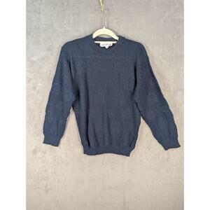 Nicolette Sweater Women's S/M Blue Navy Floral Knit Long Sleeve Vintage